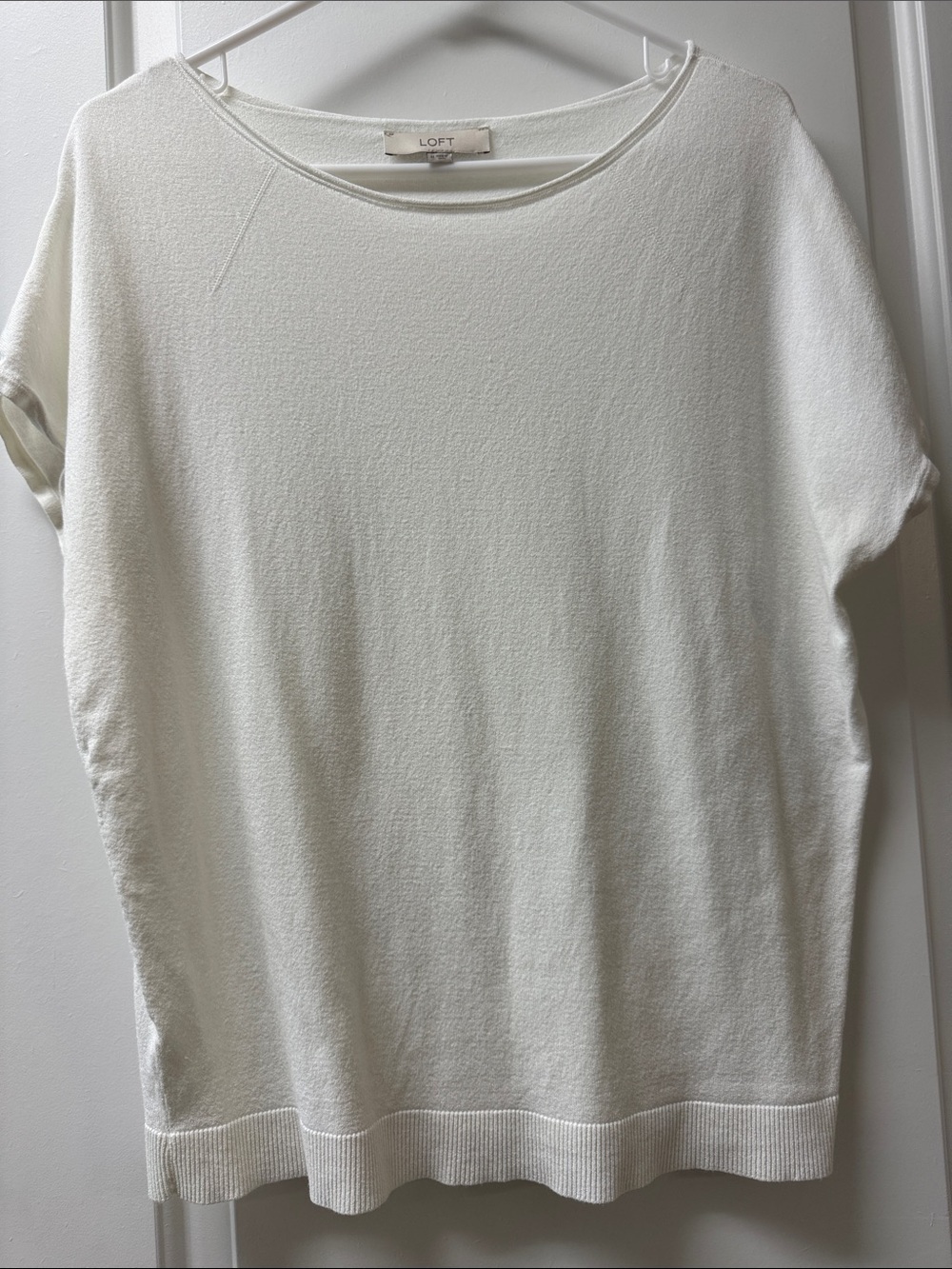 LOFT Cream Short Sleeve Knit Pullover